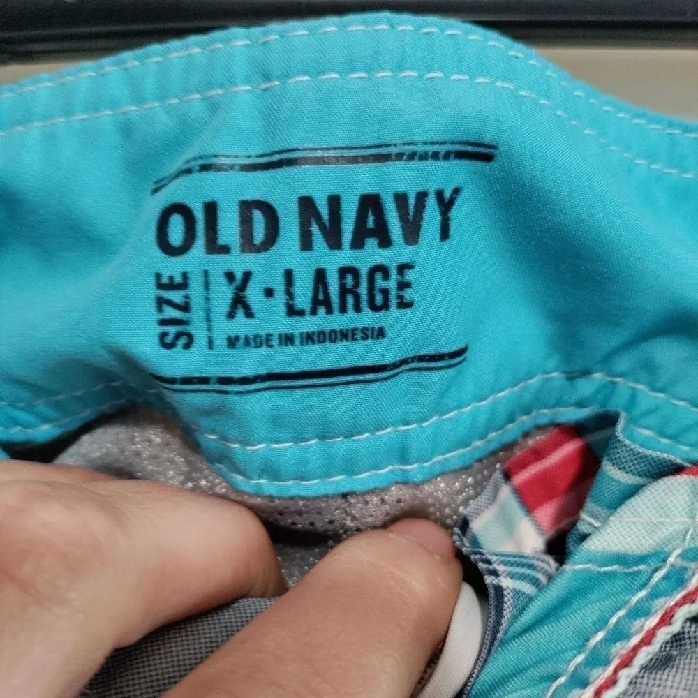 Men blue plaid swimming shorts size XL